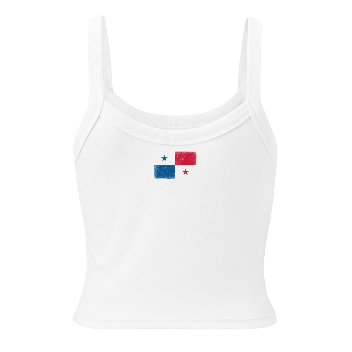 Panama flag rib tank top in Solid White Blend, vintage-washed print, flag across the upper back, women cut, back view