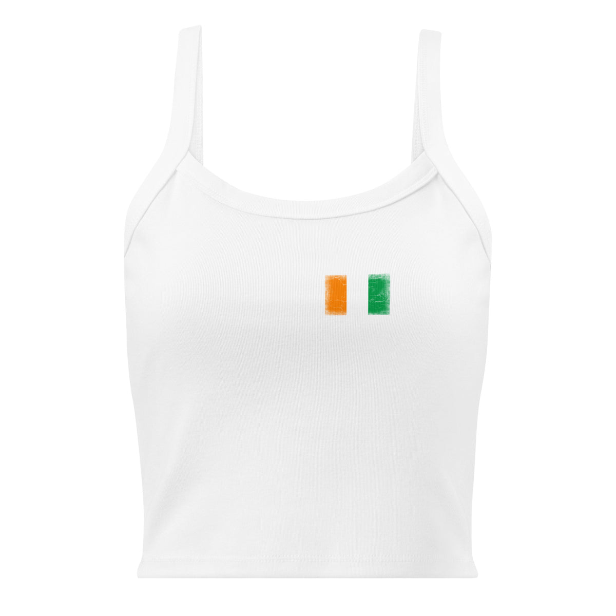 Côte d'Ivoire flag rib tank top in Solid White Blend, vintage-washed print, small flag on the left chest, women cut, front view