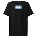Argentina flag t-shirt in Black, vintage-washed print, flag across the upper back, women cut, back view
