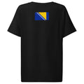 Bosnia and Herzegovina flag t-shirt in Black, vintage-washed print, flag across the upper back, women cut, back view