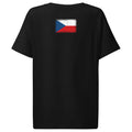 Czechia flag t-shirt in Black, vintage-washed print, flag across the upper back, women cut, back view