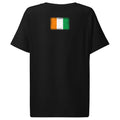Côte d'Ivoire flag t-shirt in Black, vintage-washed print, flag across the upper back, women cut, back view