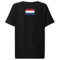 Netherlands flag t-shirt in Black, vintage-washed print, flag across the upper back, women cut, back view