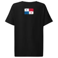 Panama flag t-shirt in Black, vintage-washed print, flag across the upper back, women cut, back view
