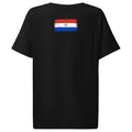 Paraguay flag t-shirt in Black, vintage-washed print, flag across the upper back, women cut, back view