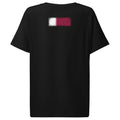 Qatar flag t-shirt in Black, vintage-washed print, flag across the upper back, women cut, back view