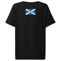 Scotland flag t-shirt in Black, vintage-washed print, flag across the upper back, women cut, back view