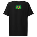 Brasil flag t-shirt in Black, vintage-washed print, flag across the upper back, women cut, back view