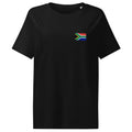 South Africa flag t-shirt in Black, vintage-washed print, small flag on the left chest, women cut, front view
