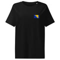 Bosnia and Herzegovina flag t-shirt in Black, vintage-washed print, small flag on the left chest, women cut, front view