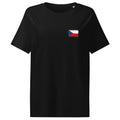 Czechia flag t-shirt in Black, vintage-washed print, small flag on the left chest, women cut, front view