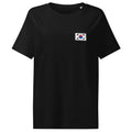 South Korea flag t-shirt in Black, vintage-washed print, small flag on the left chest, women cut, front view