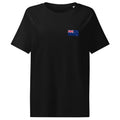 New Zealand flag t-shirt in Black, vintage-washed print, small flag on the left chest, women cut, front view