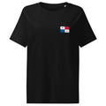 Panama flag t-shirt in Black, vintage-washed print, small flag on the left chest, women cut, front view