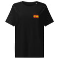 Spain flag t-shirt in Black, vintage-washed print, small flag on the left chest, women cut, front view