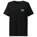 Brasil flag t-shirt in Black, vintage-washed print, small flag on the left chest, women cut, front view