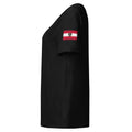Austria flag t-shirt in Black, vintage-washed print, flag badge on the left sleeve, women cut, side view