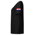 Croatia flag t-shirt in Black, vintage-washed print, flag badge on the left sleeve, women cut, side view