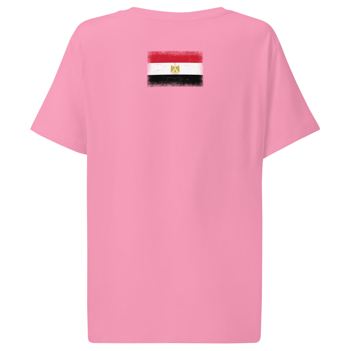 Egypt flag t-shirt in Bubble Pink, vintage-washed print, flag across the upper back, women cut, back view