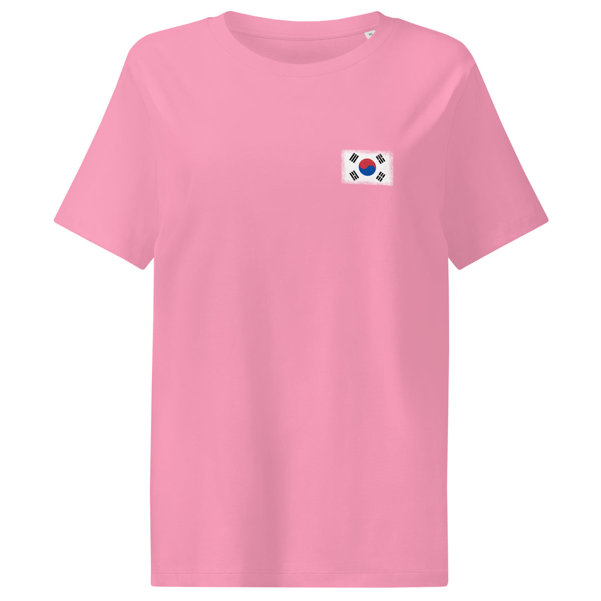 South Korea flag t-shirt in Bubble Pink, vintage-washed print, small flag on the left chest, women cut, front view