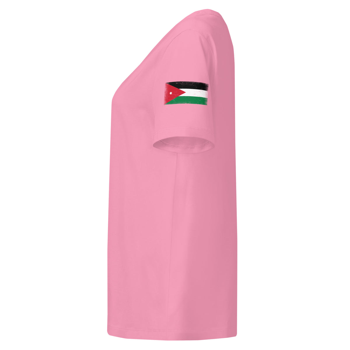 Jordan flag t-shirt in Bubble Pink, vintage-washed print, flag badge on the left sleeve, women cut, side view