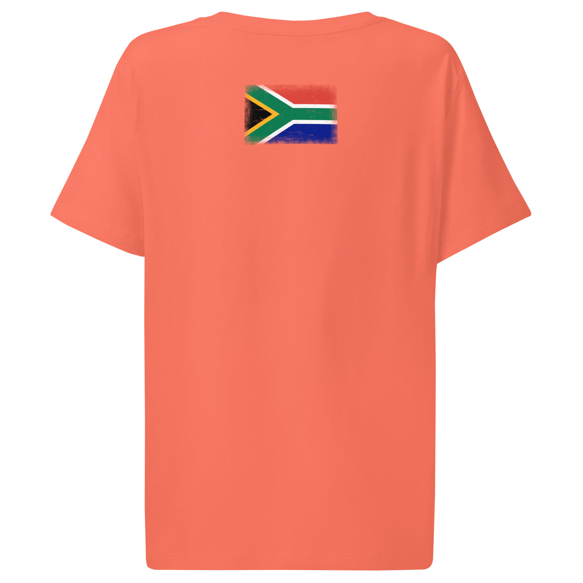 South Africa flag t-shirt in Fiesta, vintage-washed print, flag across the upper back, women cut, back view