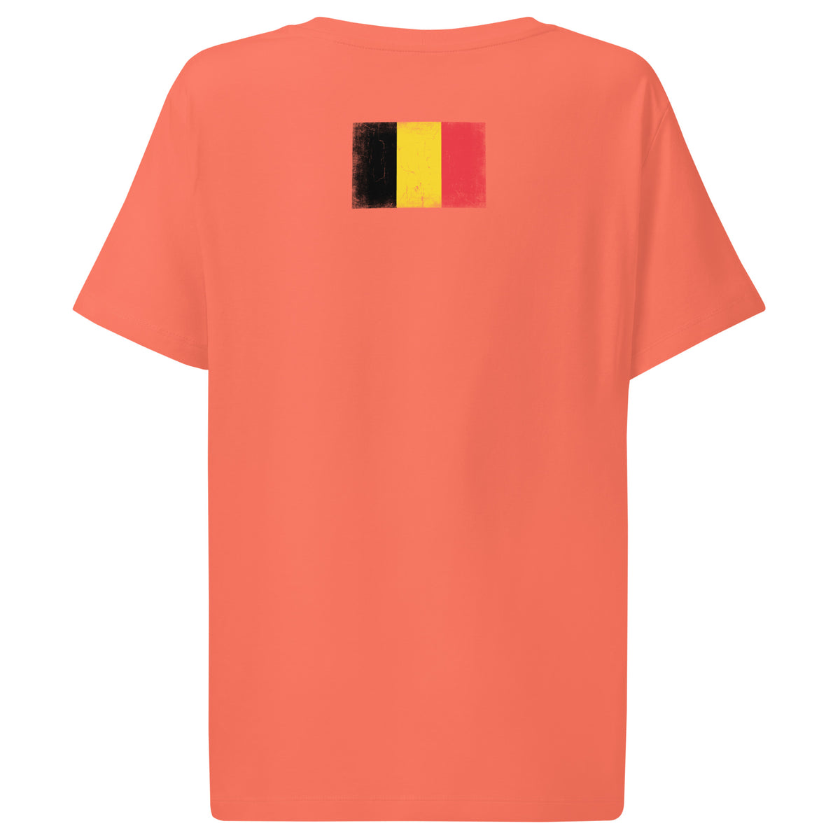 Belgium flag t-shirt in Fiesta, vintage-washed print, flag across the upper back, women cut, back view