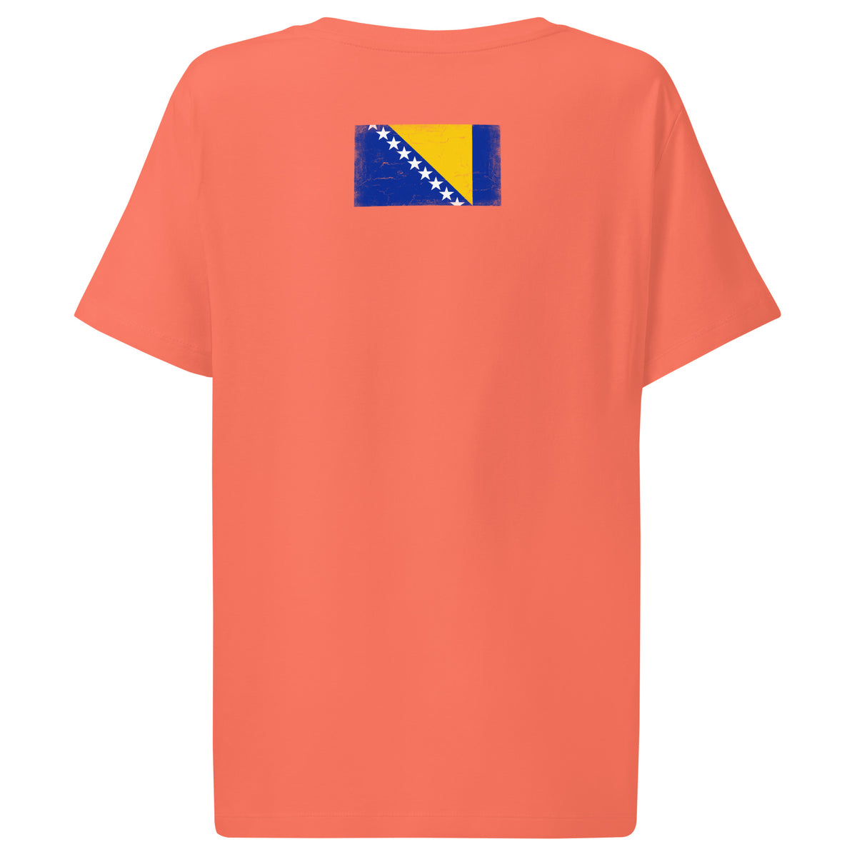 Bosnia and Herzegovina flag t-shirt in Fiesta, vintage-washed print, flag across the upper back, women cut, back view