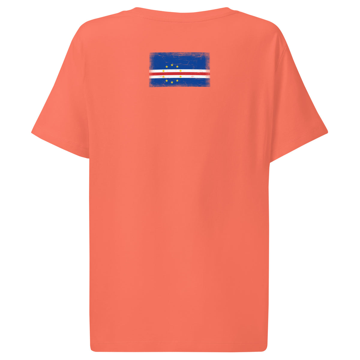 Cape Verde flag t-shirt in Fiesta, vintage-washed print, flag across the upper back, women cut, back view