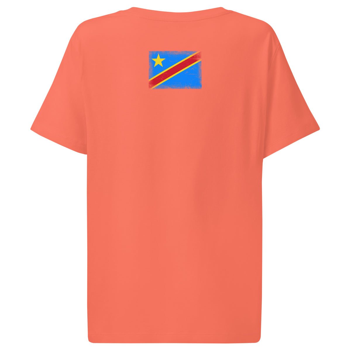 Congo flag t-shirt in Fiesta, vintage-washed print, flag across the upper back, women cut, back view