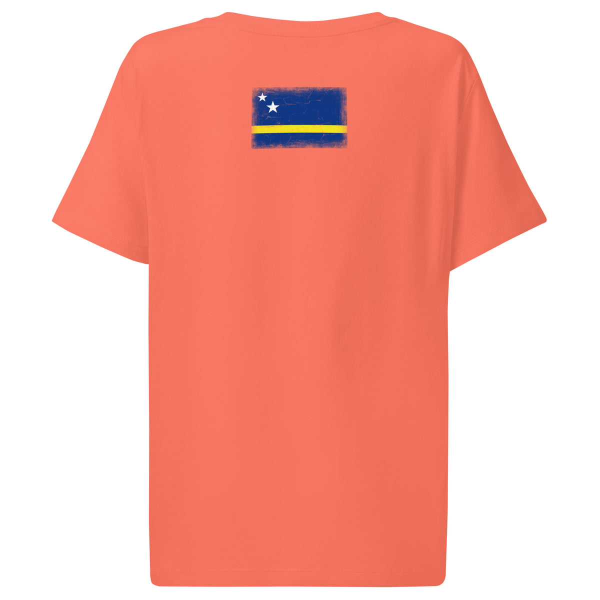 Curaçao flag t-shirt in Fiesta, vintage-washed print, flag across the upper back, women cut, back view