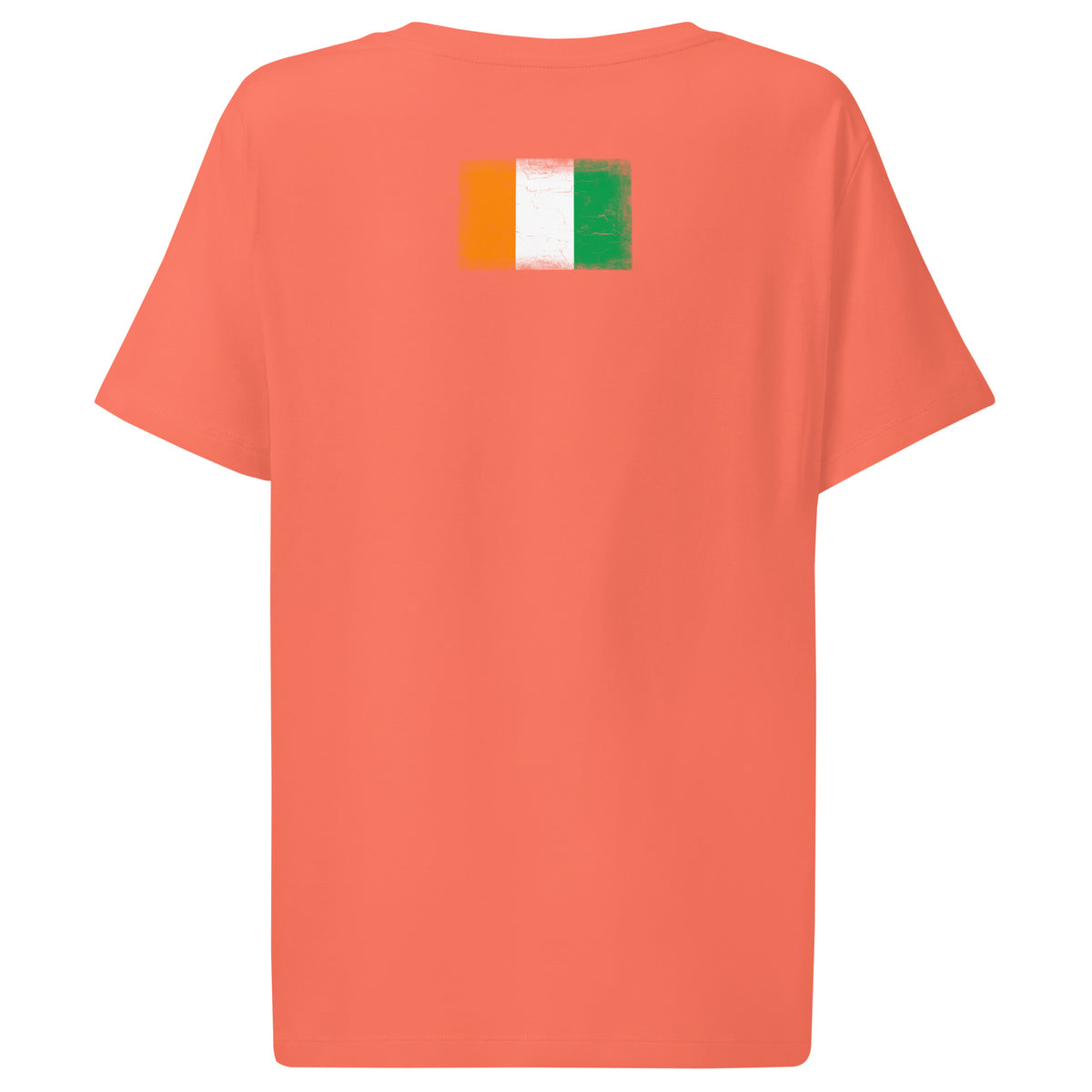 Côte d'Ivoire flag t-shirt in Fiesta, vintage-washed print, flag across the upper back, women cut, back view