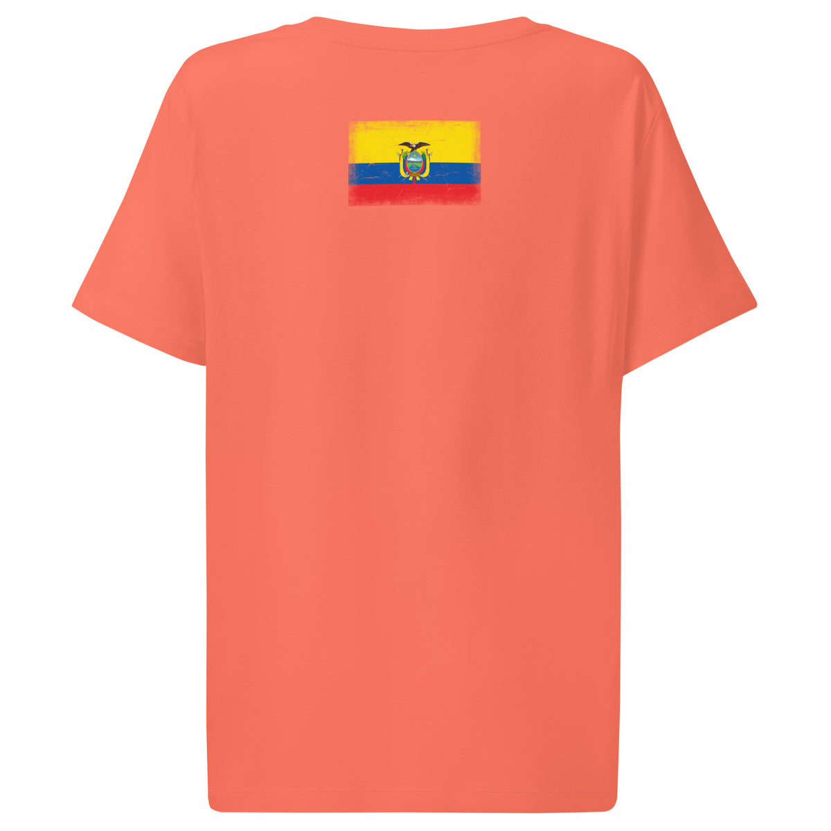 Ecuador flag t-shirt in Fiesta, vintage-washed print, flag across the upper back, women cut, back view
