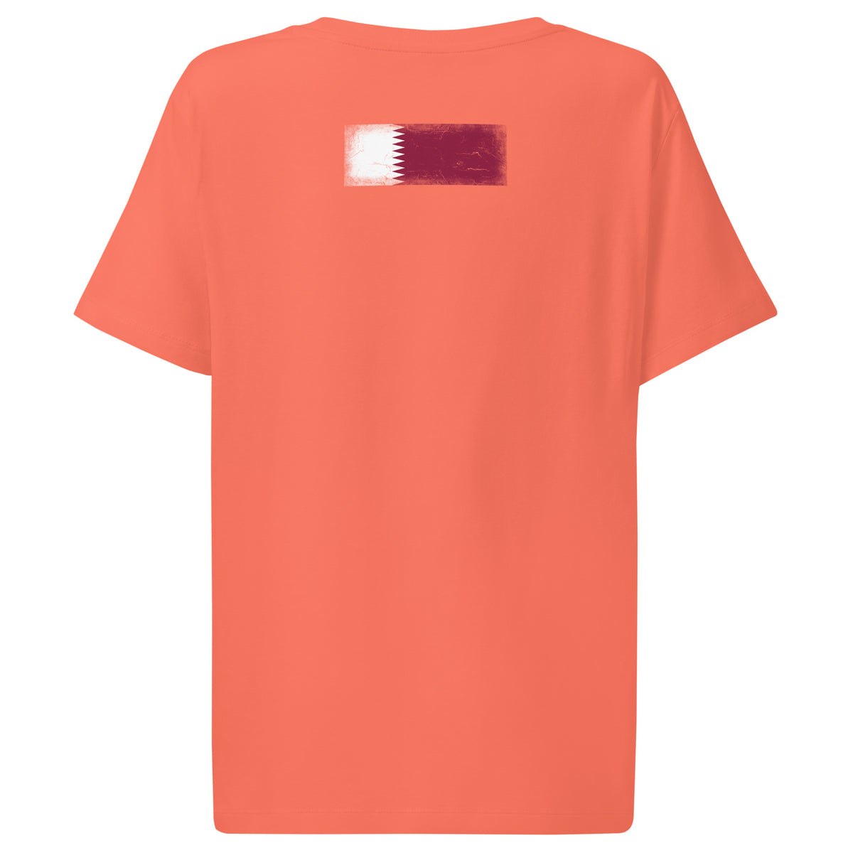 Qatar flag t-shirt in Fiesta, vintage-washed print, flag across the upper back, women cut, back view
