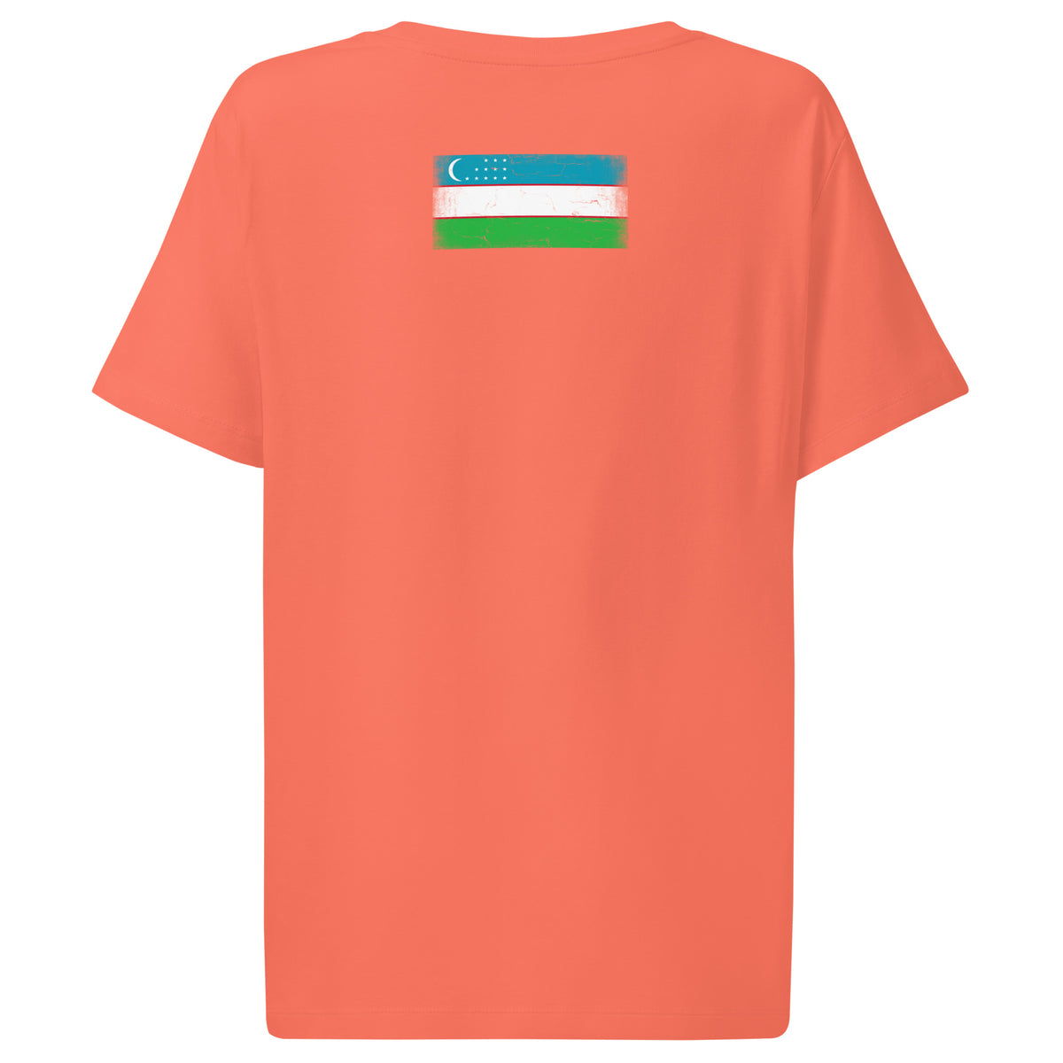 Uzbekistan flag t-shirt in Fiesta, vintage-washed print, flag across the upper back, women cut, back view