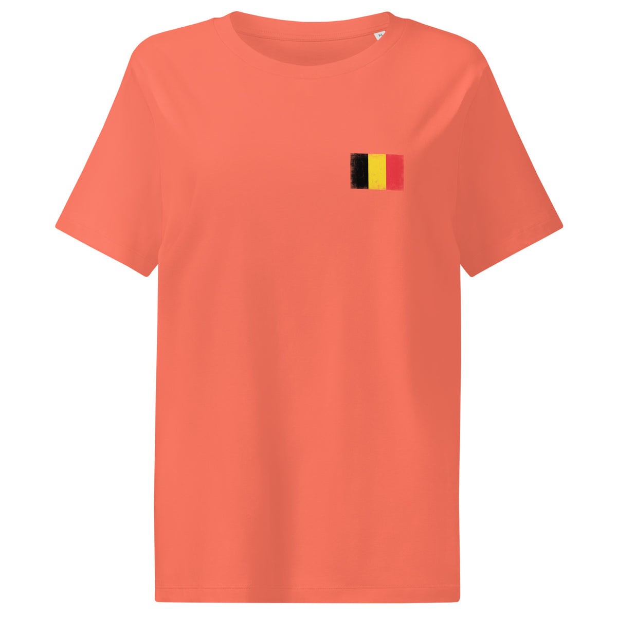 Belgium flag t-shirt in Fiesta, vintage-washed print, small flag on the left chest, women cut, front view