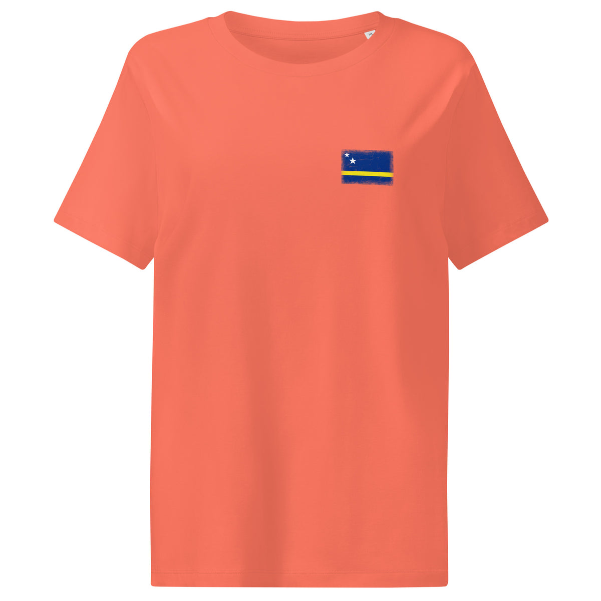 Curaçao flag t-shirt in Fiesta, vintage-washed print, small flag on the left chest, women cut, front view