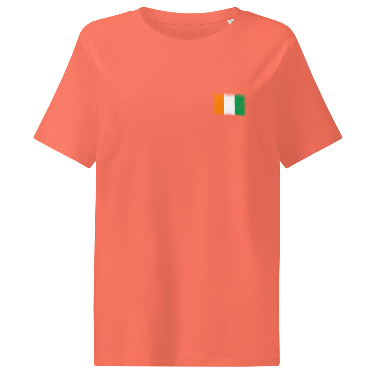 Côte d'Ivoire flag t-shirt in Fiesta, vintage-washed print, small flag on the left chest, women cut, front view