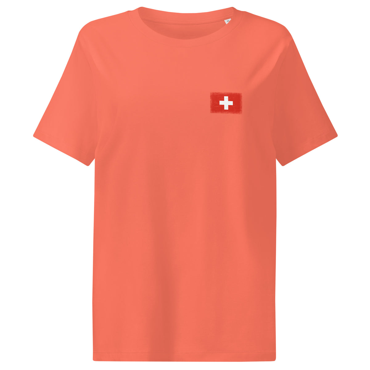 Switzerland flag t-shirt in Fiesta, vintage-washed print, small flag on the left chest, women cut, front view