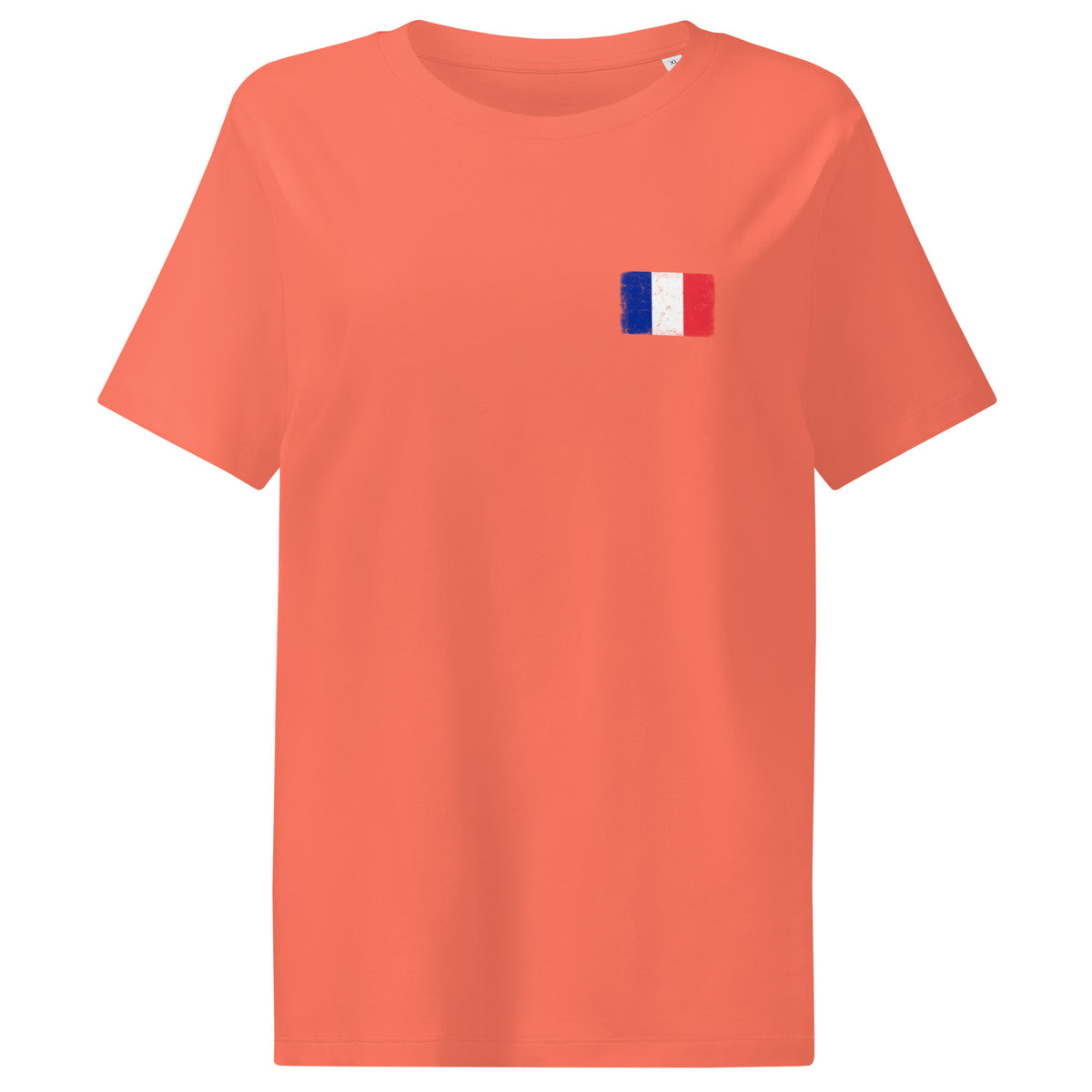 France flag t-shirt in Fiesta, vintage-washed print, small flag on the left chest, women cut, front view