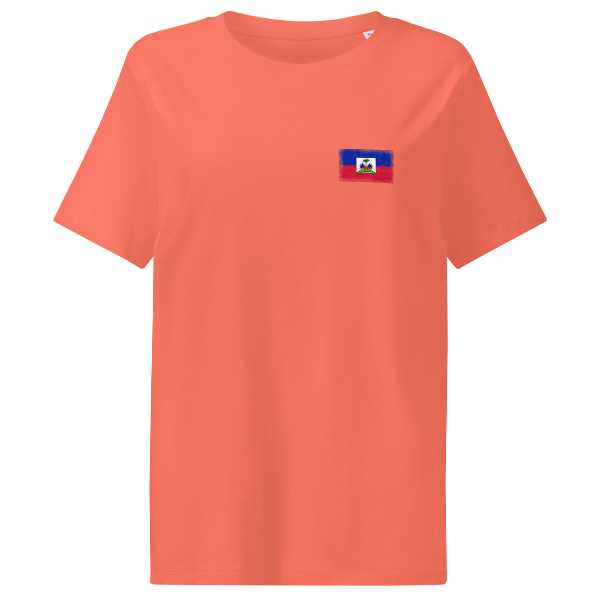 Haiti flag t-shirt in Fiesta, vintage-washed print, small flag on the left chest, women cut, front view