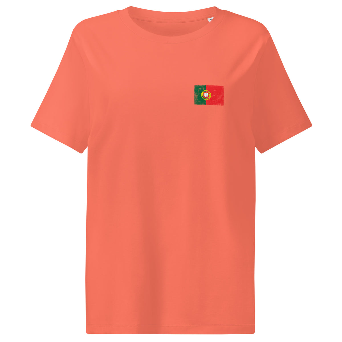 Portugal flag t-shirt in Fiesta, vintage-washed print, small flag on the left chest, women cut, front view
