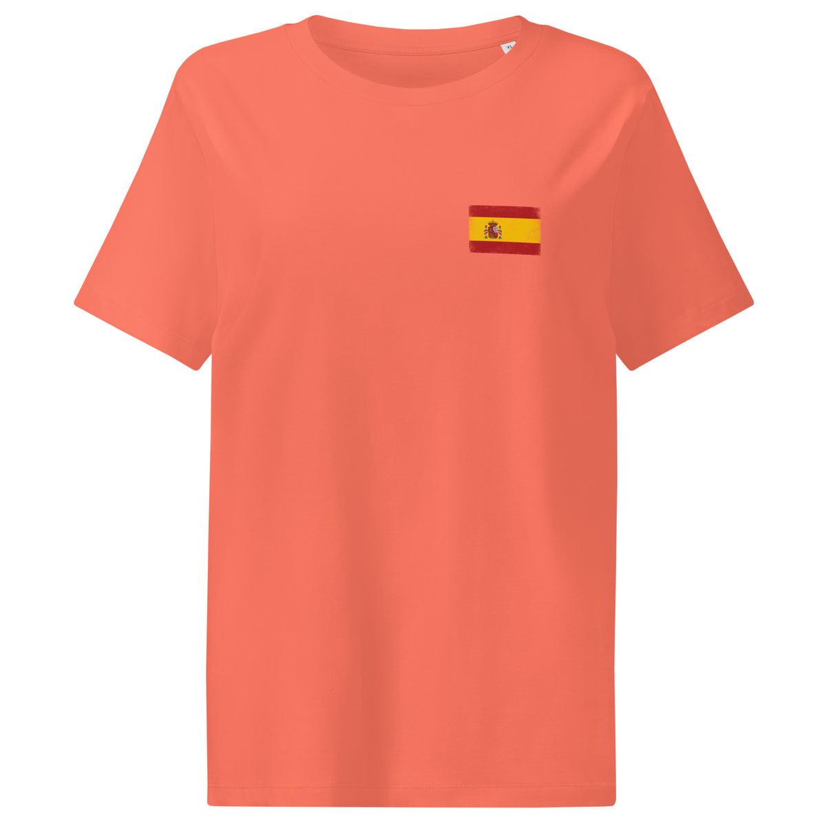 Spain flag t-shirt in Fiesta, vintage-washed print, small flag on the left chest, women cut, front view