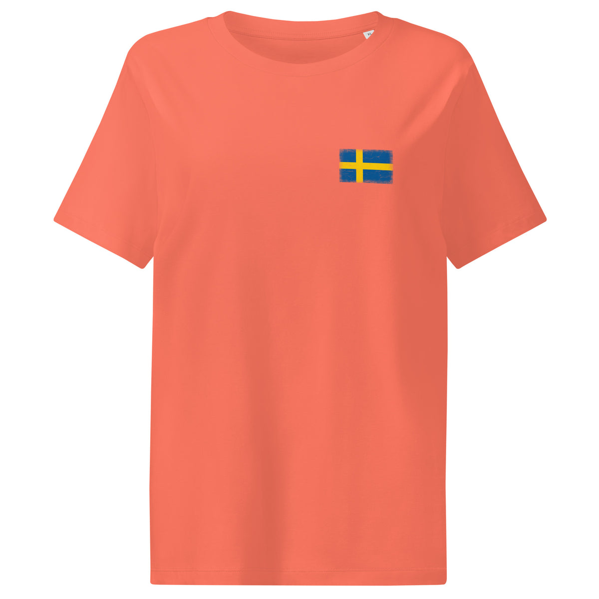 Sweden flag t-shirt in Fiesta, vintage-washed print, small flag on the left chest, women cut, front view