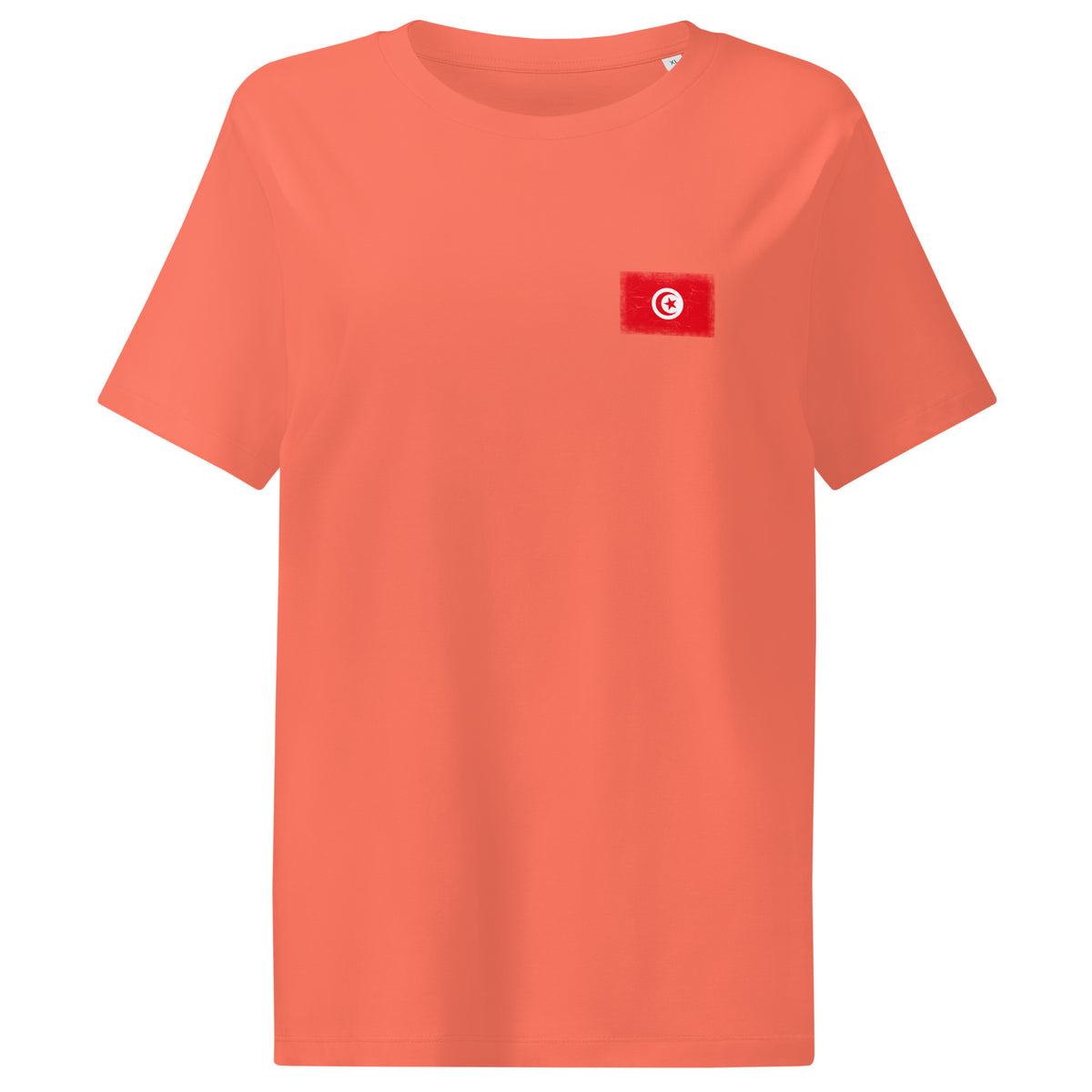 Tunisia flag t-shirt in Fiesta, vintage-washed print, small flag on the left chest, women cut, front view