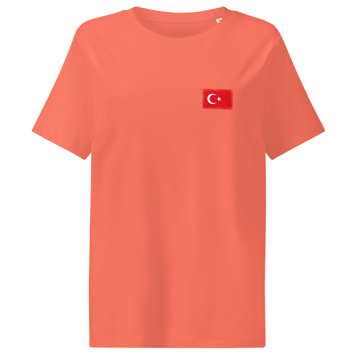 Turkey flag t-shirt in Fiesta, vintage-washed print, small flag on the left chest, women cut, front view