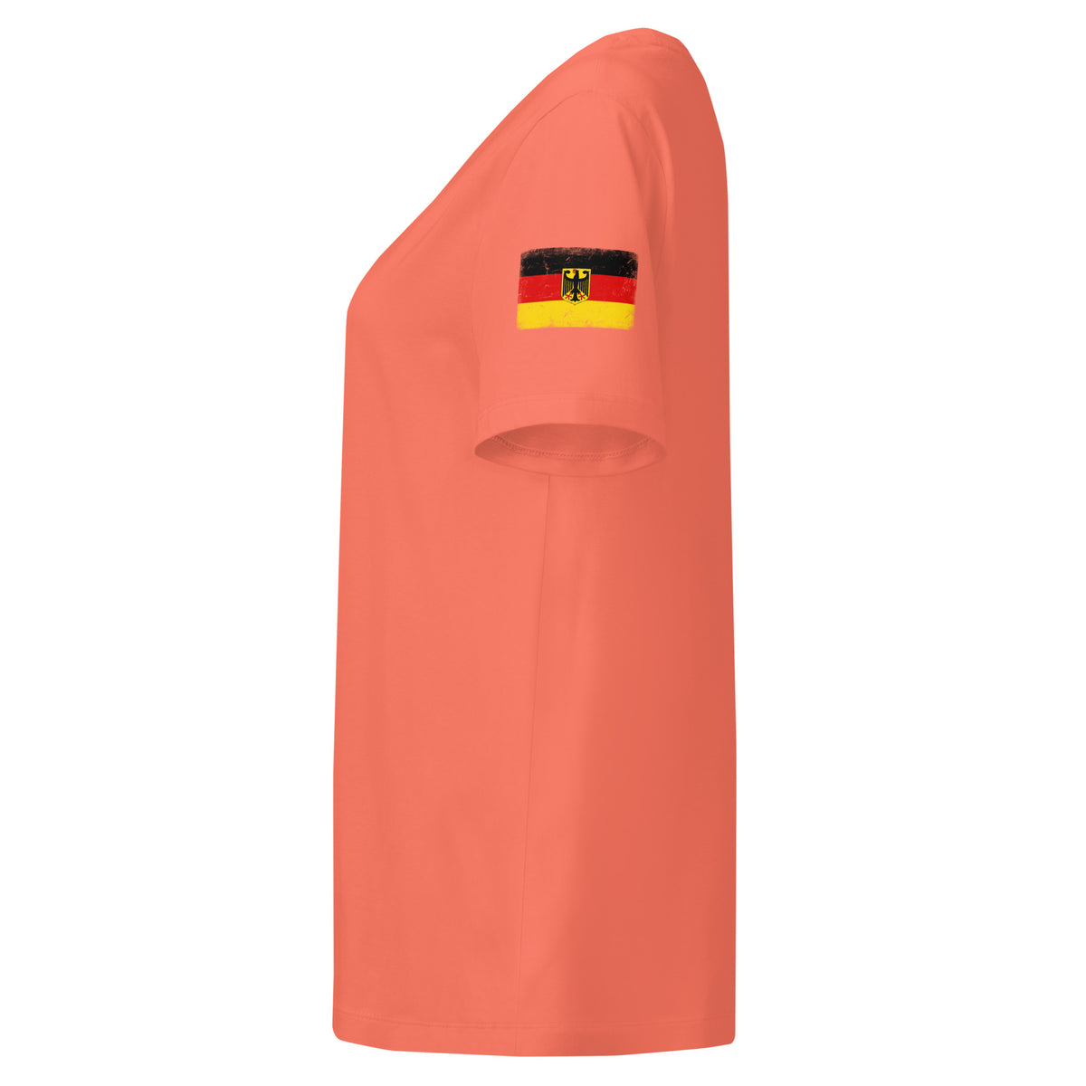 Germany flag t-shirt in Fiesta, vintage-washed print, flag badge on the left sleeve, women cut, side view