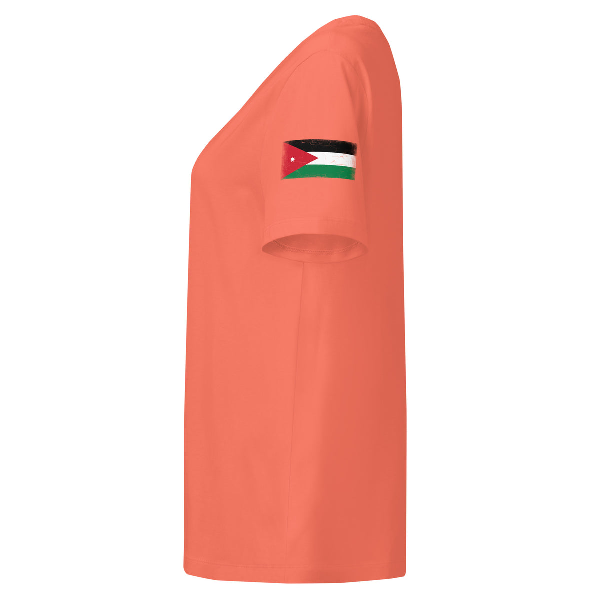 Jordan flag t-shirt in Fiesta, vintage-washed print, flag badge on the left sleeve, women cut, side view