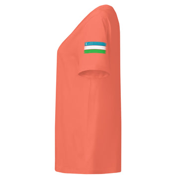 Uzbekistan Flag Tee | Sleeve Badge | Women | Organic Cotton