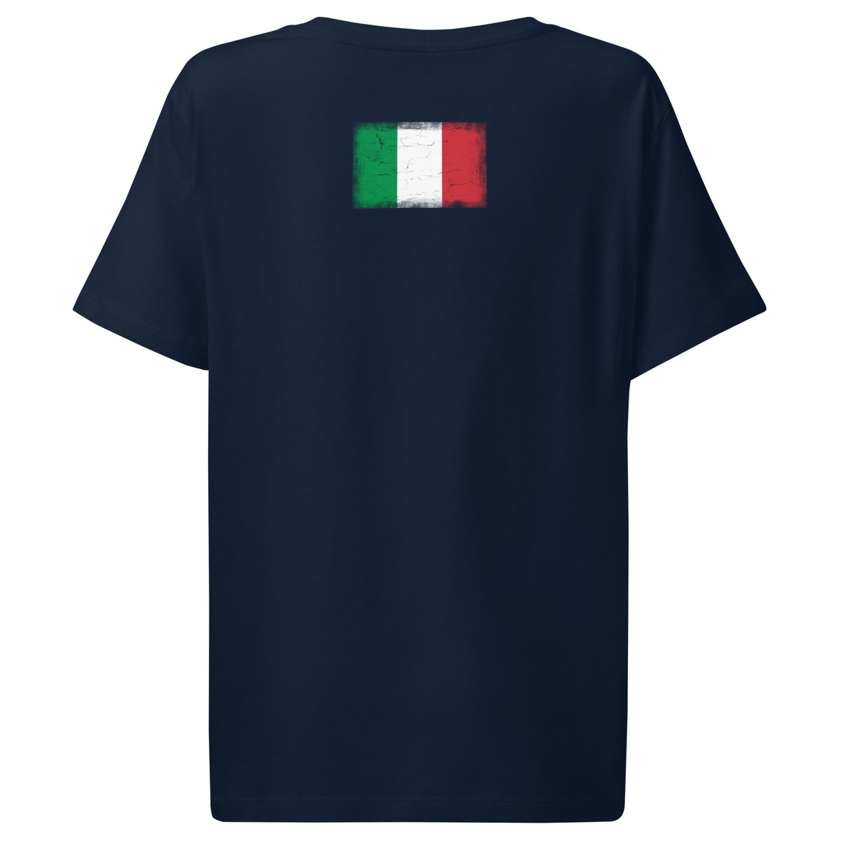 Italy flag t-shirt in French Navy, vintage-washed print, flag across the upper back, women cut, back view